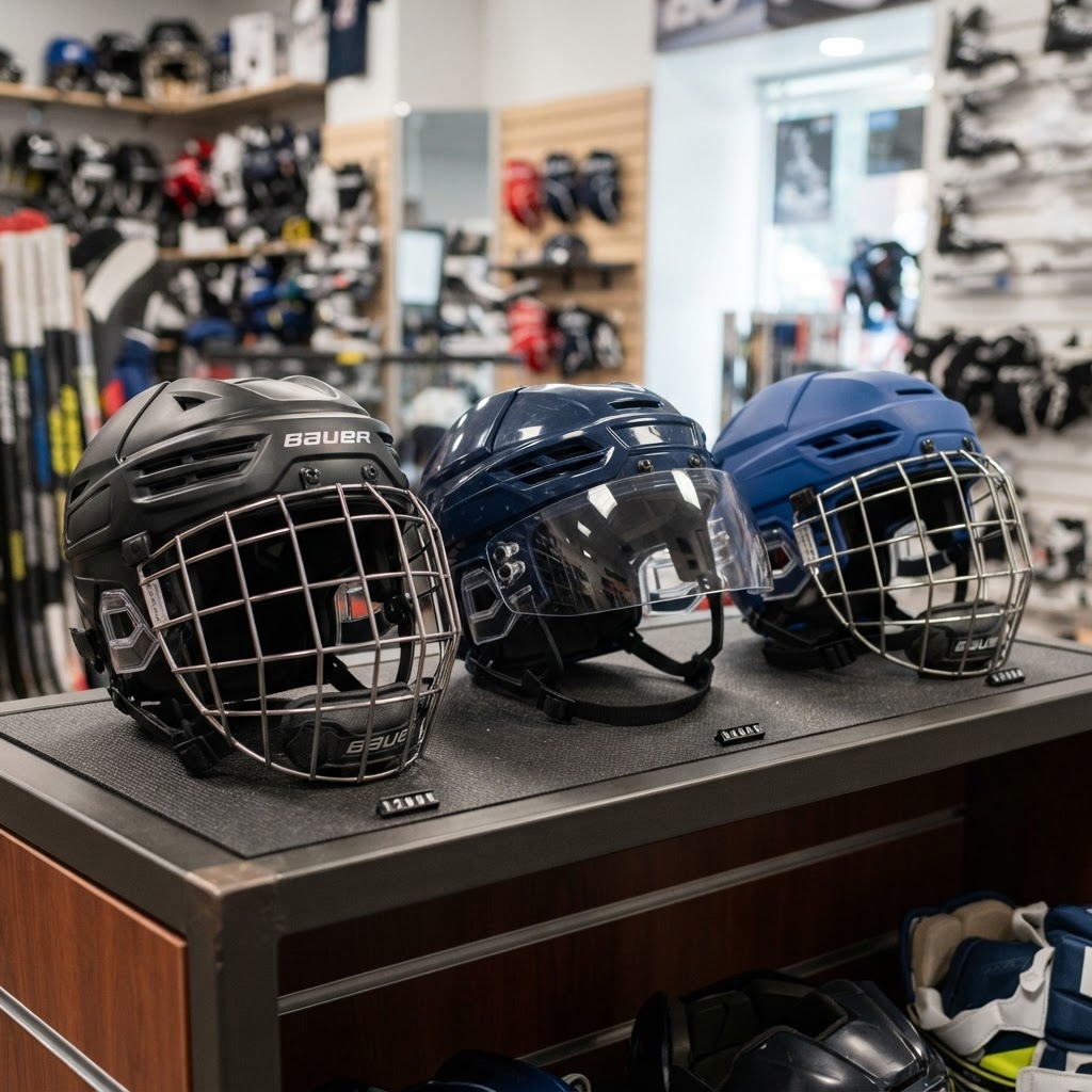 Ice hockey helmets with face cages and visors