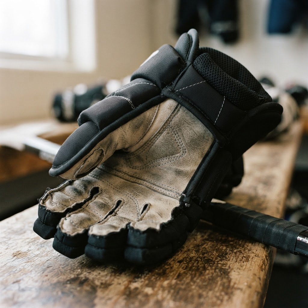 Close-up of hockey glove palm and cuff