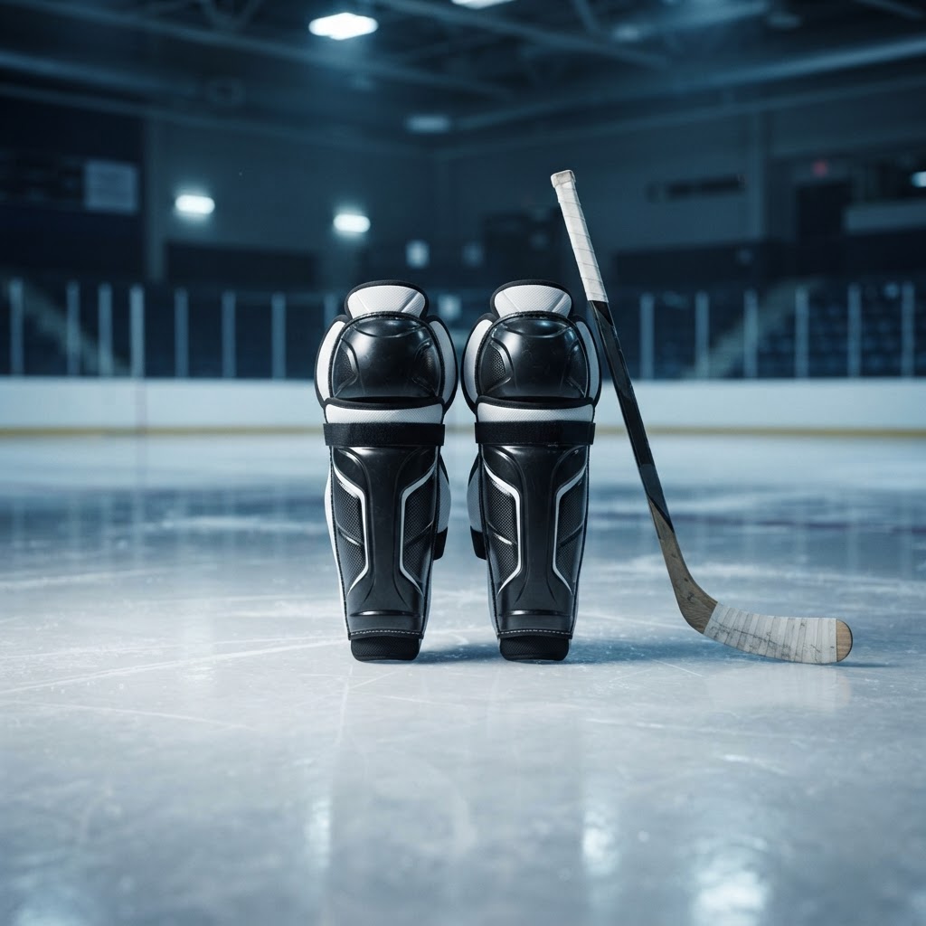 Hockey shin guard knee cap, liner, and adjustment straps