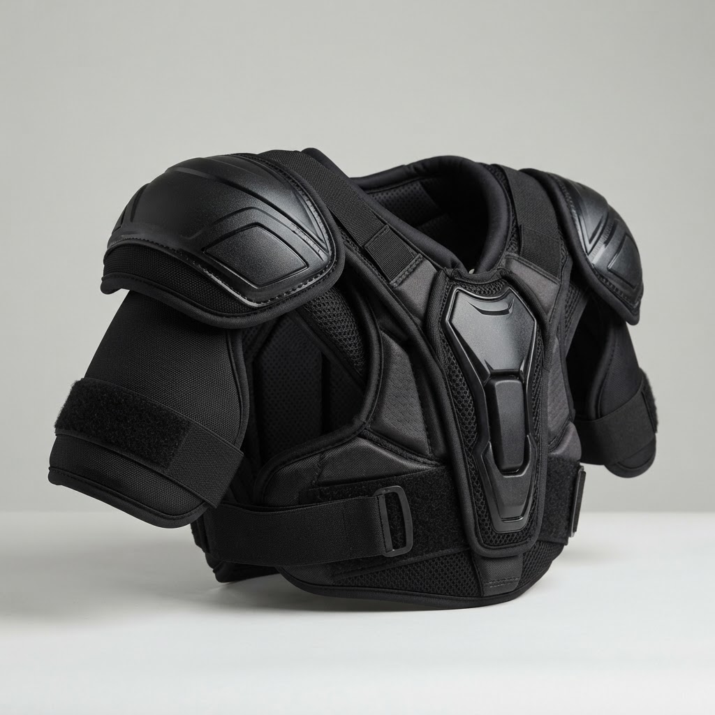 Hockey shoulder pads showing shoulder cap and chest protection