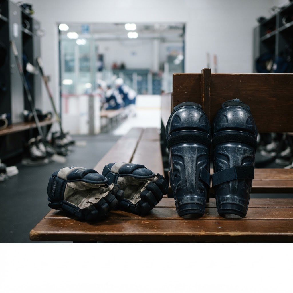 Hockey gloves and shin guards ready for play